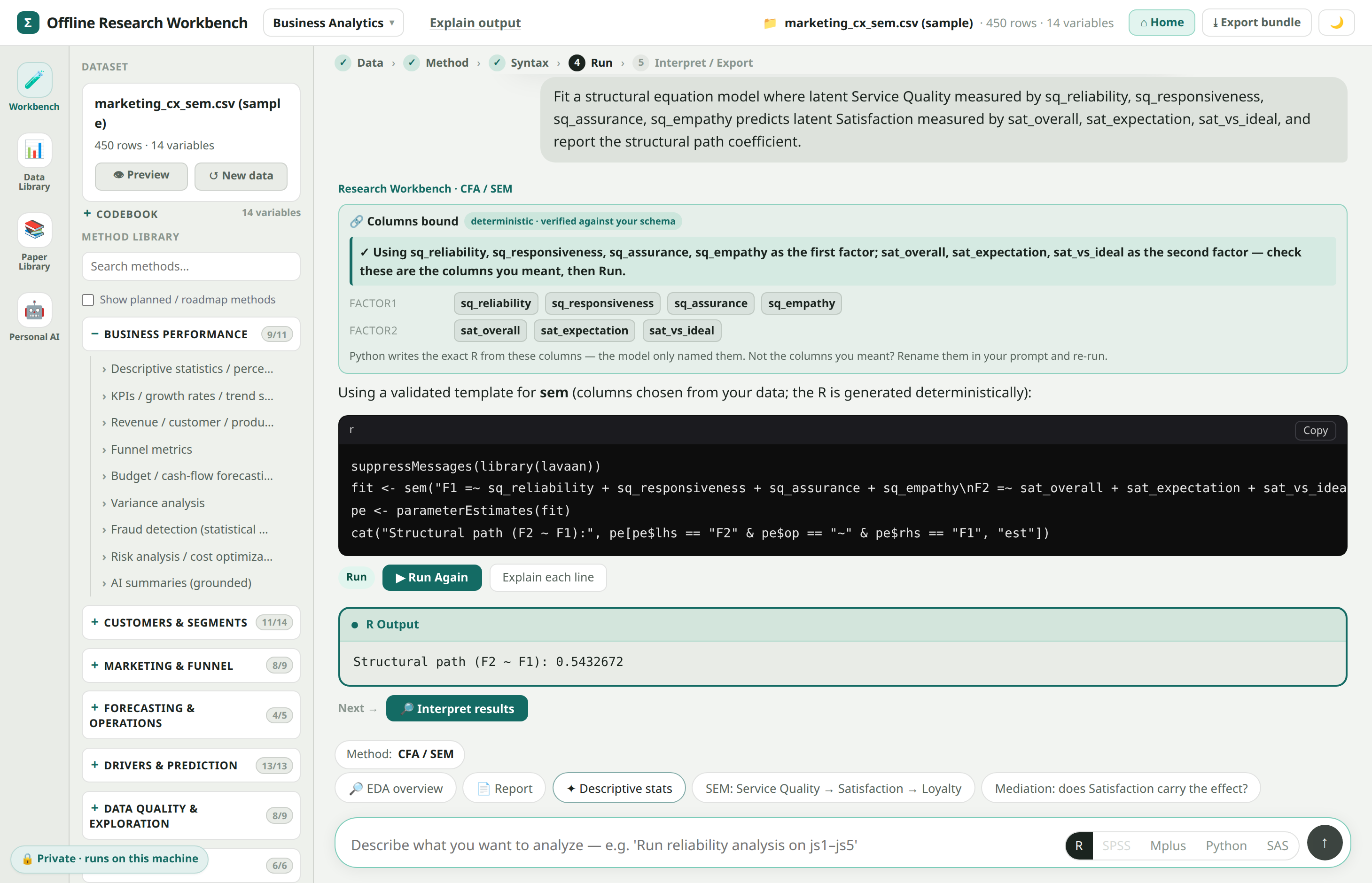 A verified result — the coefficient, traceable to the R output